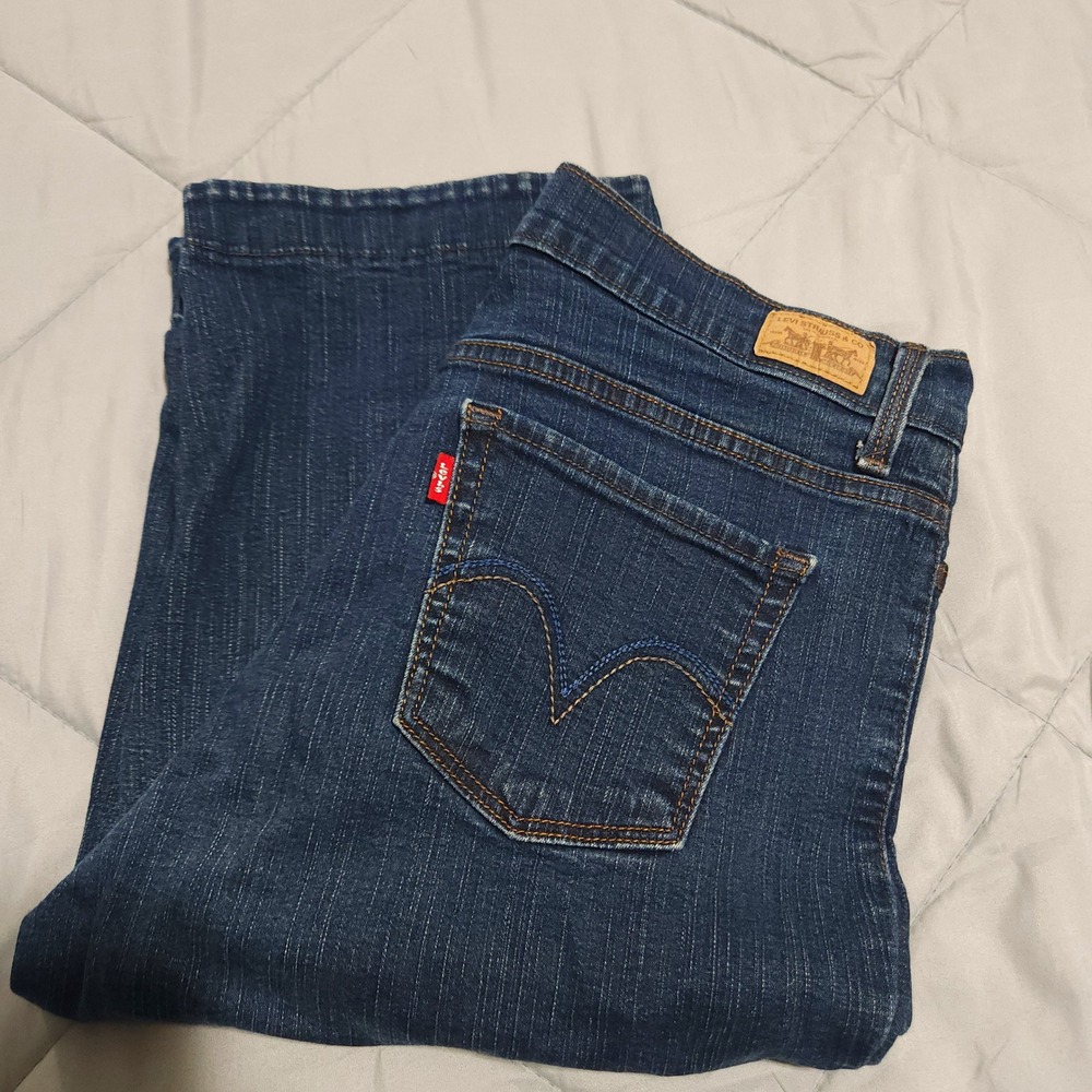 Levi's 512 Perfectly Slimming Capri Jeans Womens 12 Dark Wash Button Cuff